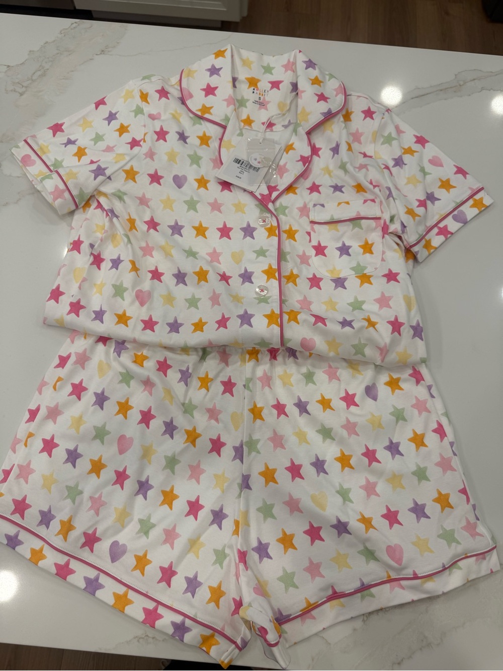 Roller Rabbit White Short Pajama Set with Multicolor Stars and Hearts